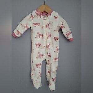 Chick Pea Pink and White Deer Print Footie